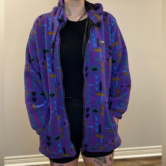 Warm vintage multicoloured pattered zip up with hood size small (oversized fit) - Picture 2 of 8